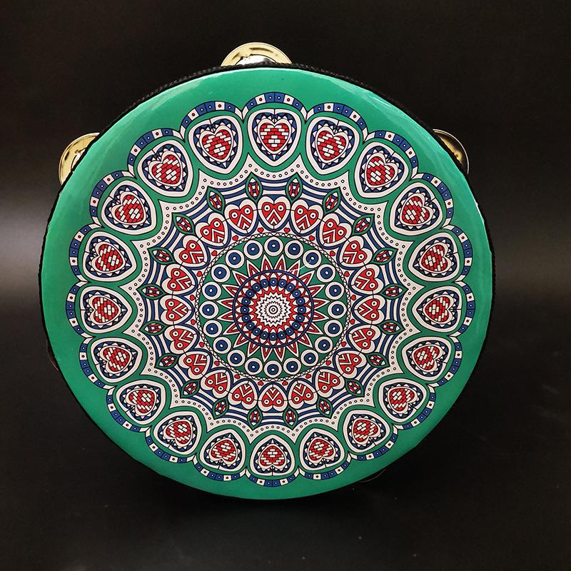 8-Inch Xinjiang Uyghur Hand Drum for Dance and Performance, Single-Row Tambourine with Jingle Bells.