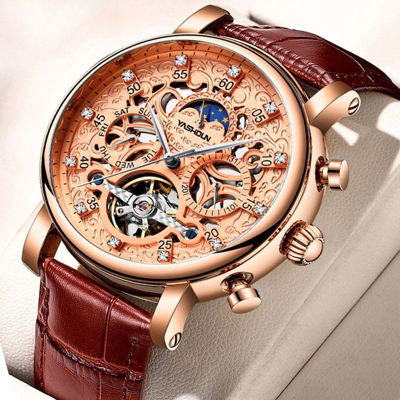 Механические часы для мужчин Полностью полые механические часы для полностью автоматических водонепроницаемых и светящихся атмосферных модных часов для мужчин