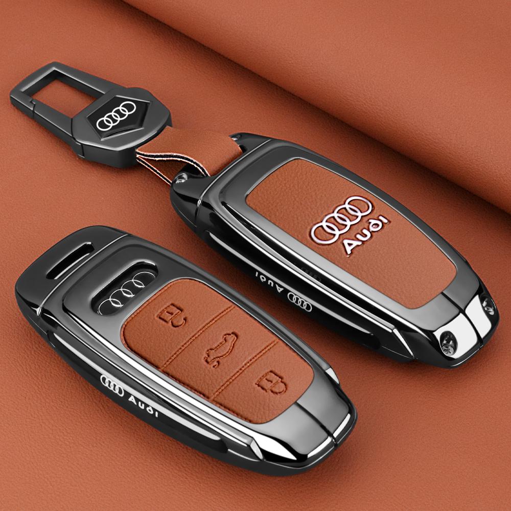 Leather Key Case Shell Buckle Car Key Cover for 4JHGE A3 A4 B9 A6 A7 4K A8 E-tron Q5 Q8 C8 D5 SQ8 Car Remote Control Shell