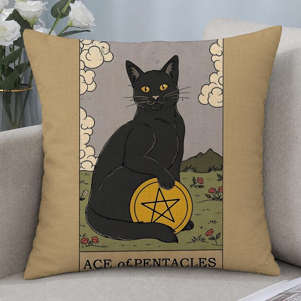 Art Tarot Card Cat Cushion Cover Cushion Covers Natural Linen Breathable Sofa Bedroom Decor Pillowcase