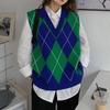 Винтажный свитер с v-образным вырезом, жилет, женский клетчатый вязаный свитер без рукавов большого размера, повседневный осенний опрятный стиль C-223
