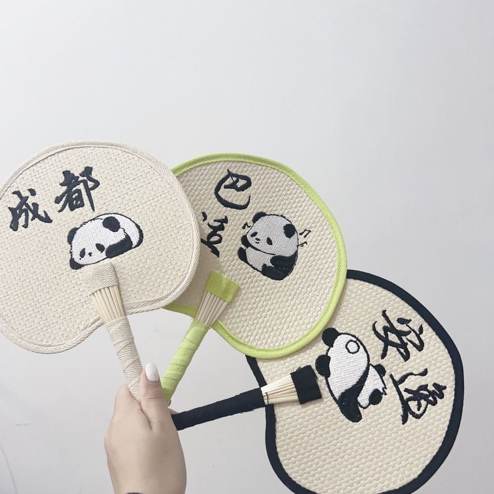 Decorative Straw Group Fan Chinese Style Summer Panda Fan Practical Handmade Straw Fan  Travel