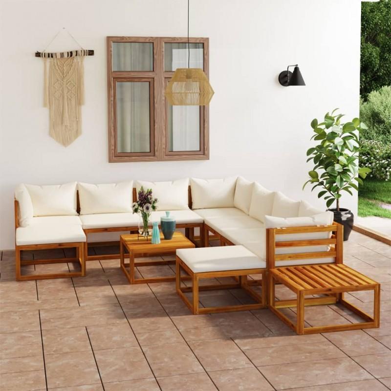 Día y Noche - Día y Noche Muebles de jardín 12 pzas cojines crema madera maciza acacia