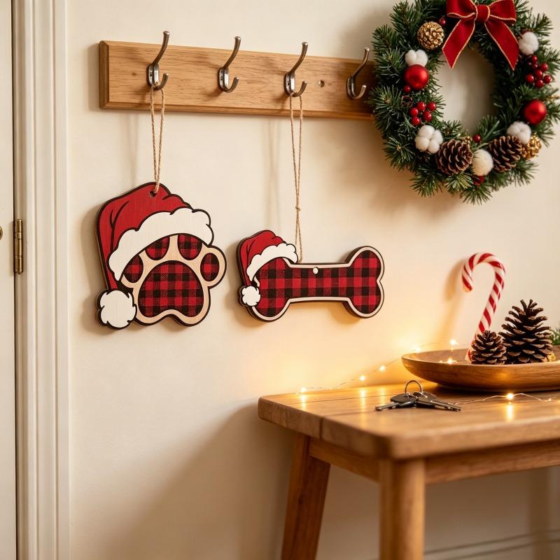 20Pcs High Quality Wooden Dog Claw Bone Ornaments Christmas Hanging Decorations Xmas Tree Accessories