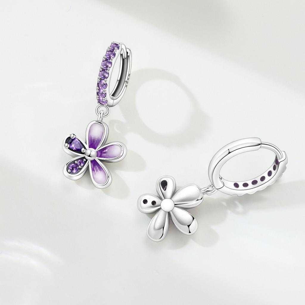 925 Silver Purple Flower Drop Earrings Women Earrings Charm Fashion Versatile Party Jewelry Gifts