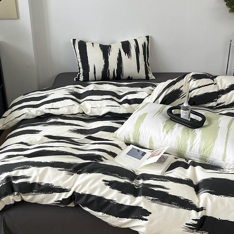 Простой хлопковый комплект из четырех предметов в скандинавском стиле, пододеяльник в весеннюю полоску, Наньтун, 40 ниток, полностью хлопковая простыня, пододеяльник, комплект из трех предметов