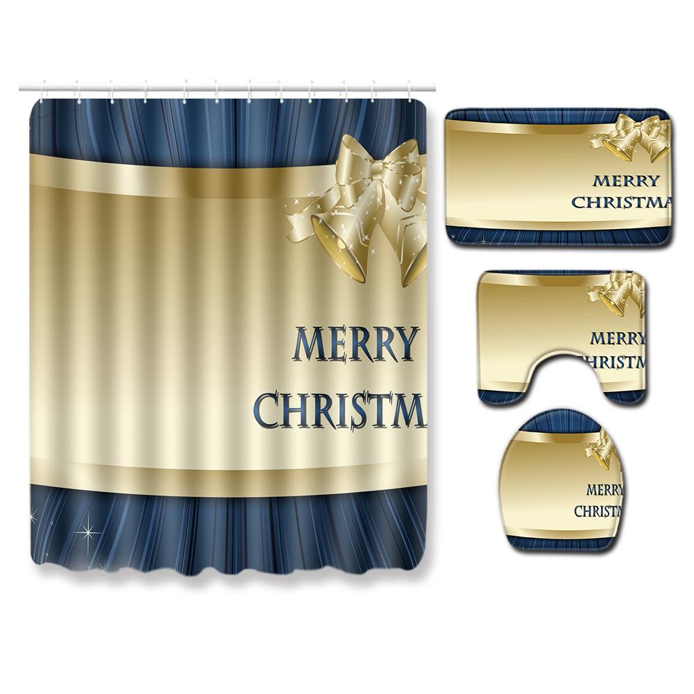 Christmas Waterproof Shower Curtain Four-Piece Combination Floor Mat Entrance Door Mat Bedroom Living Room Carpet