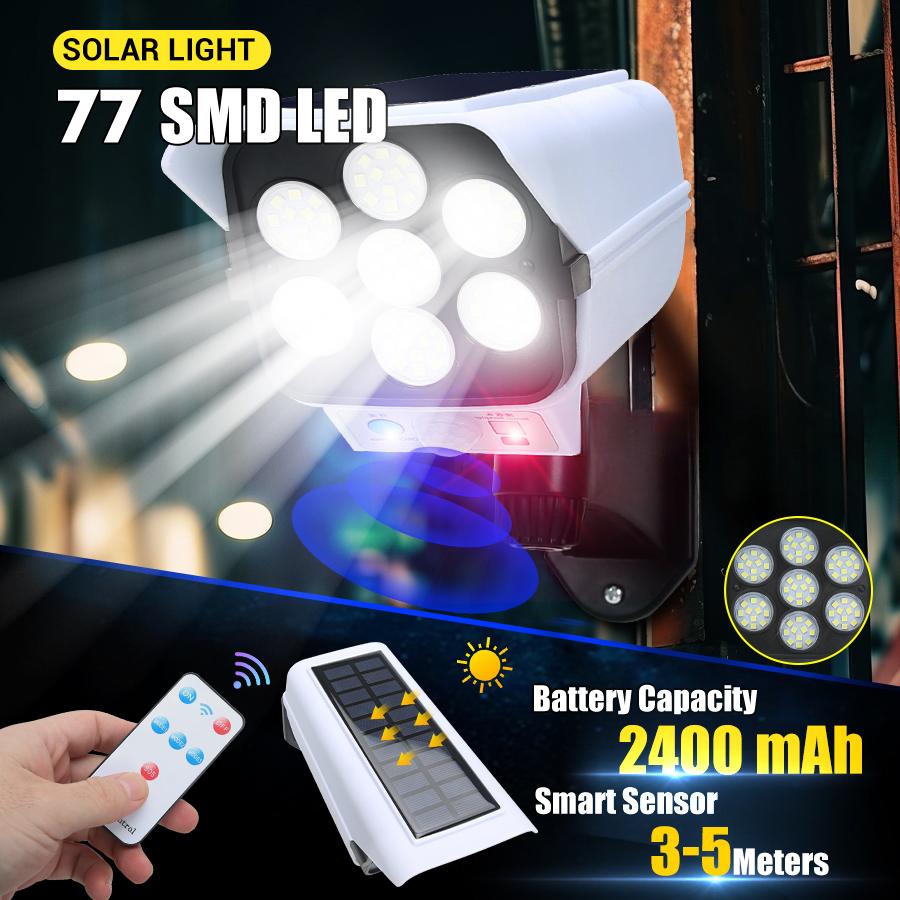 2400MAH LED Solar Lamp Human Sensor Wireless Wall Night Light with Remote Control Outdoor Waterproof Garden Yard Dummy Camera Lantern