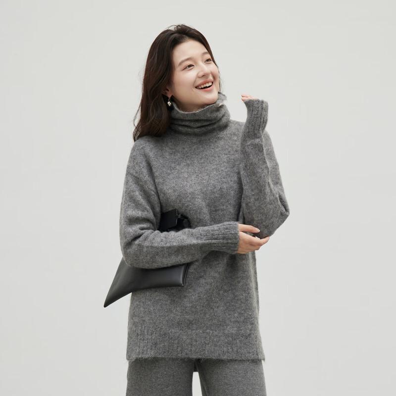 SinoFude Women's Wool Blend High-Neck Knit Sweater