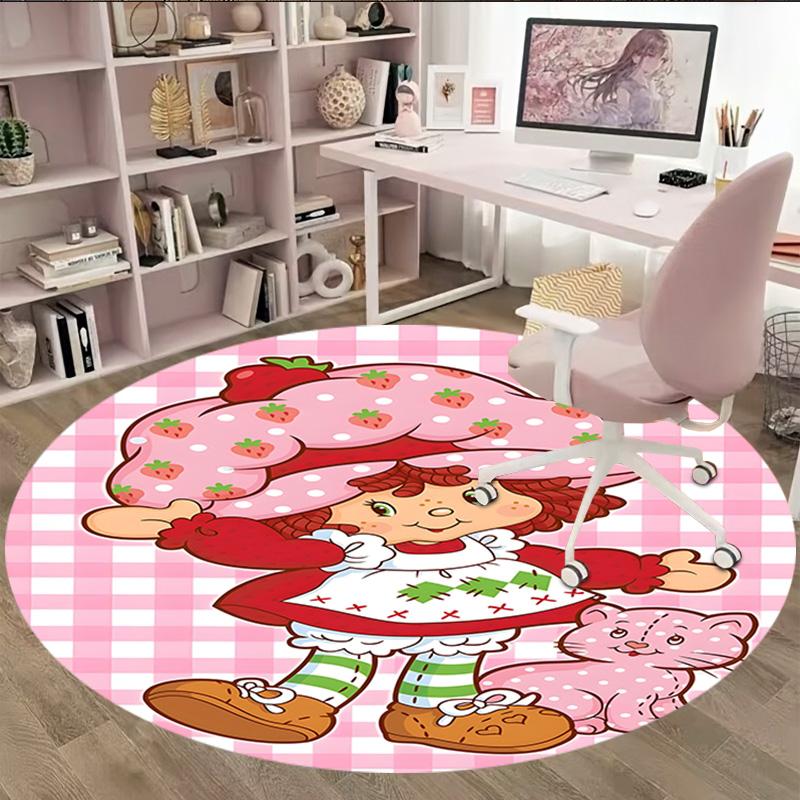 1pc Strawberry Princess6 Print Round Carpet Chair Round Carpet Suitable for Bedroom Living Room Home Decorative Carpet