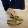 Французские туфли Мэри Джейн с острым носком и толстым каблуком, одним словом, абсолютно универсальные туфли-лодочки зеленого цвета для通勤, женские