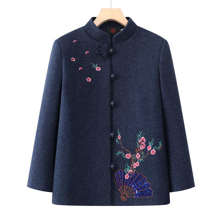 Одежда для женщин среднего и пожилого возраста, осенне-зимняя одежда, шерстяное пальто в иностранном стиле, одежда для мамы, осеннее пальто