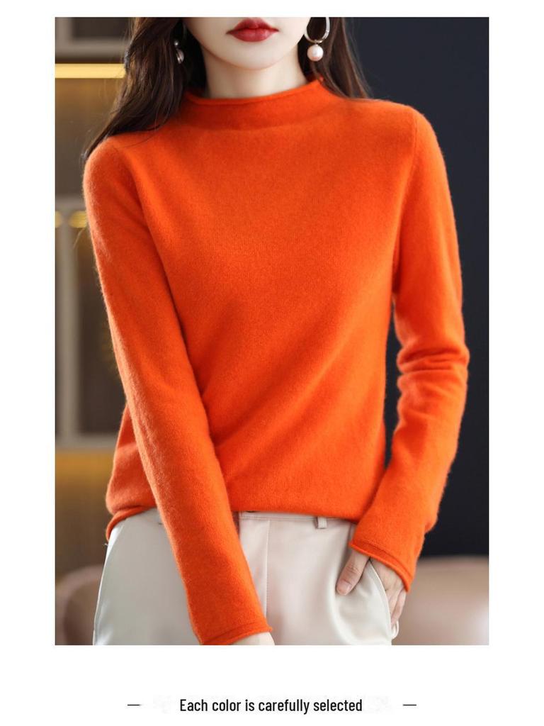 Женский свитер с полуворотом из мериносовой шерсти - 100% чистая шерсть, закрученный край, осенне-зимний трикотажный пуловер