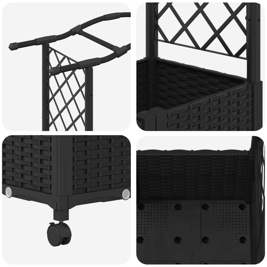 Raised Garden Bed with Trellis and Roof Black 164 x 40 x 144 cm PP