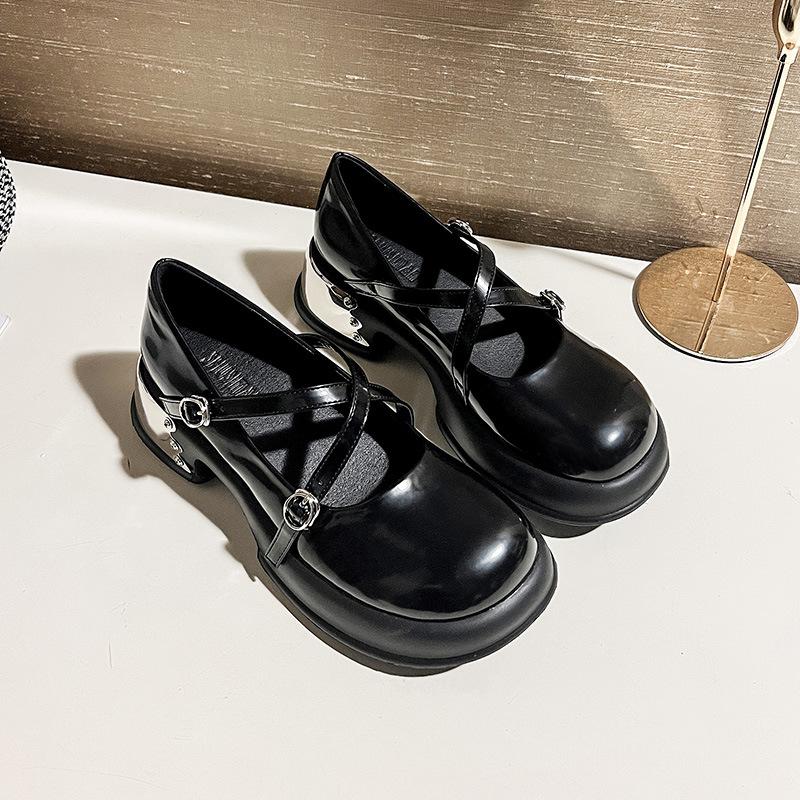 Spring New Round Head Thick-soled Small Leather Shoes Fashionable Versatile Thick-soled Thick-heeled Mary Jane Women's Shoes