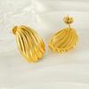 New Titanium Steel 18k Gold Stainless Steel Striped Shellfish Threaded Earrings Earrings Women