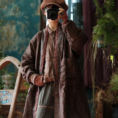 Женская мода Винтажная печать Свободная одежда Одежда с длинным рукавом Пальто