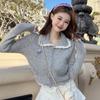 Cardigan Sweater 2023 Design Sense Niche Sweet Short Sweater Celebrity Lapel Contrast Hollowed Out Flower Knitted Women