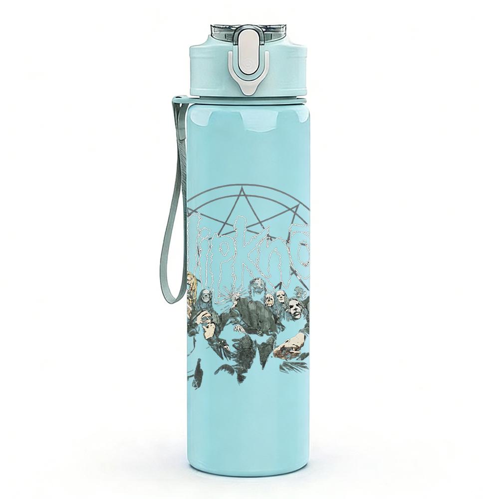 1PC Forest tree circular sketch print 750ml colorful plastic sports water bottle leakproof pop up lid with straw for outdoor work home use