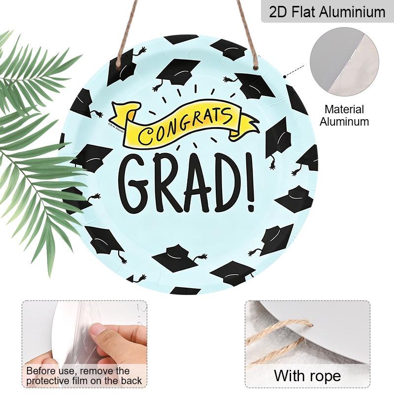 2D Flat Aluminum Graduation-themed Wall Hanging, Available in Multiple Sizes, Features A Light Blue Hand-painted Graduation Cap Design, Making It A