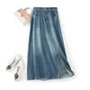 2023 Spring/Summer Plus Size Women's High Waist Retro Distressed Denim Midi Skirt with Slit