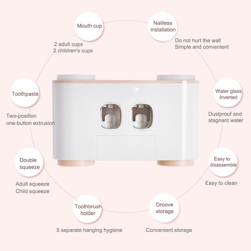 Автоматический дозатор зубной пасты, органайзер для ванной комнаты без гвоздя с чашками, держатель для зубных щеток, свободные руки