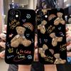 Чехол для телефона с милым мультяшным медведем для iPhone 11 12 13 Pro XS Max XR X 7 7Plus 8 8Plus SE 2020 12Mini, черный, мягкий силиконовый чехол