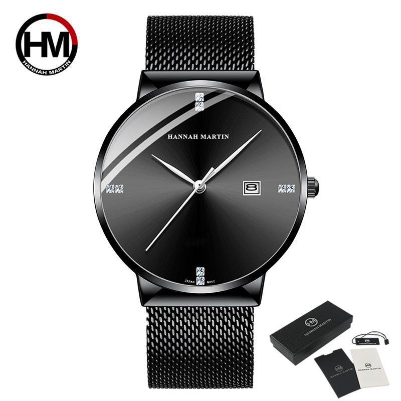 Hannah Martin Мужские кварцевые часы, роскошный браслет, мужские часы, лучший бренд, модные кварцевые часы с бриллиантами, стальные 30 м, водонепроницаемые наручные часы