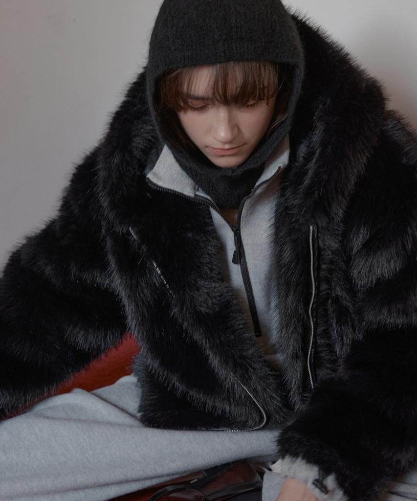 Sigreat Faux Fur Hoodie Zip-Up Jacket_Black
