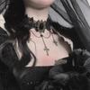 Gothic Chokers Adjustable Lace Choker Collar Necklace With Crucifix Vintage Tassel Chain Women Steampunk Halloween Jewelry Halloween Costume