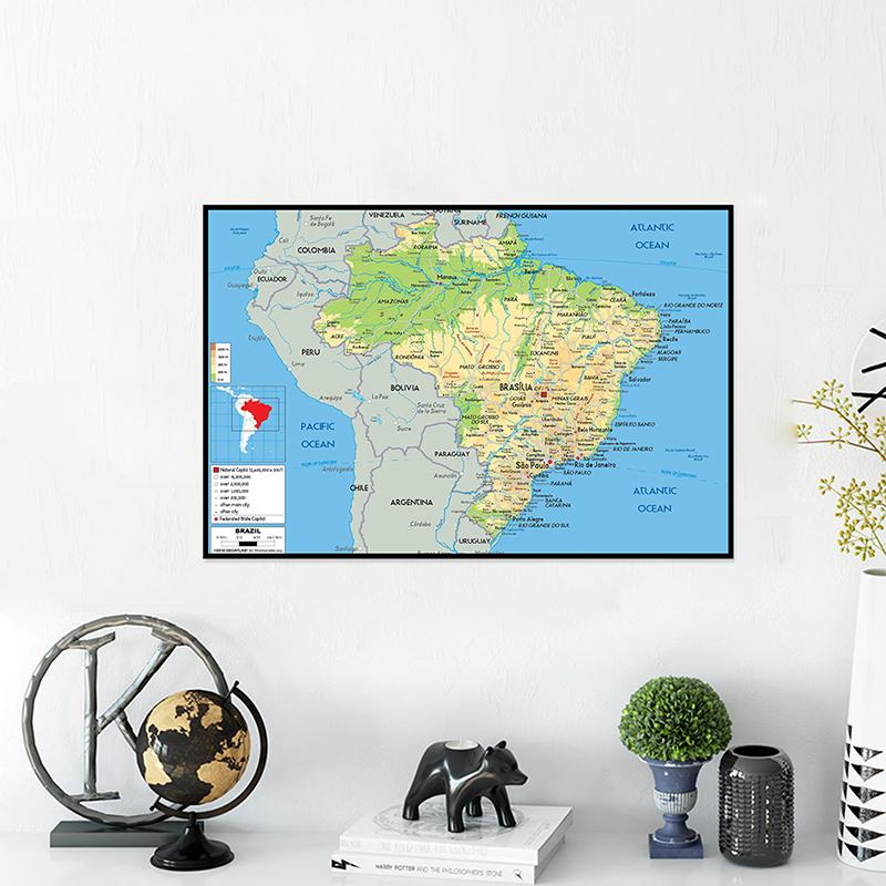 English Map Brazil Map Geographic Map Canvas Painting Living Room Home Decoration Children School Supplies