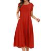 Женское цельное платье с короткими рукавами, расклешенными рукавами, свободное повседневное платье с круглым вырезом