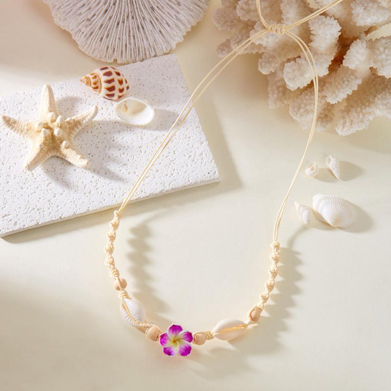Bohemia Style Flower Shell Braided Necklaces For Women Cute Flower Choker Summer Beach Necklace Jewelry Accessories Gifts