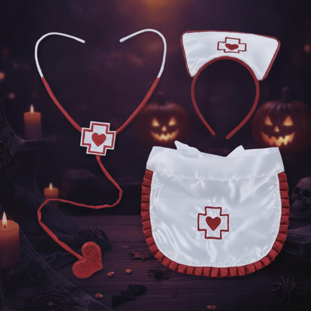 Ruffle Fringe Edge Nurse Costume Accessories Red Cross with Heart Nurse Headband Halloween Party