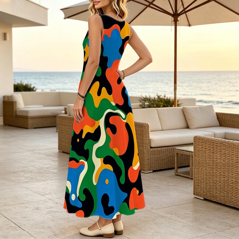 Women's Flared Sleeveless Lightweight Summer Maxi Dress,Versatile for Daily Commute & Casual Home Wear,Fashionable Dress