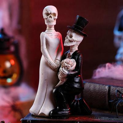 Фигурка Скелета Жениха и Невесты Готическая Смоляная Черепная Свадебная Пара Статуэтка Готическая Настольная Скульптура для Дня Мертвых Домашний Декор