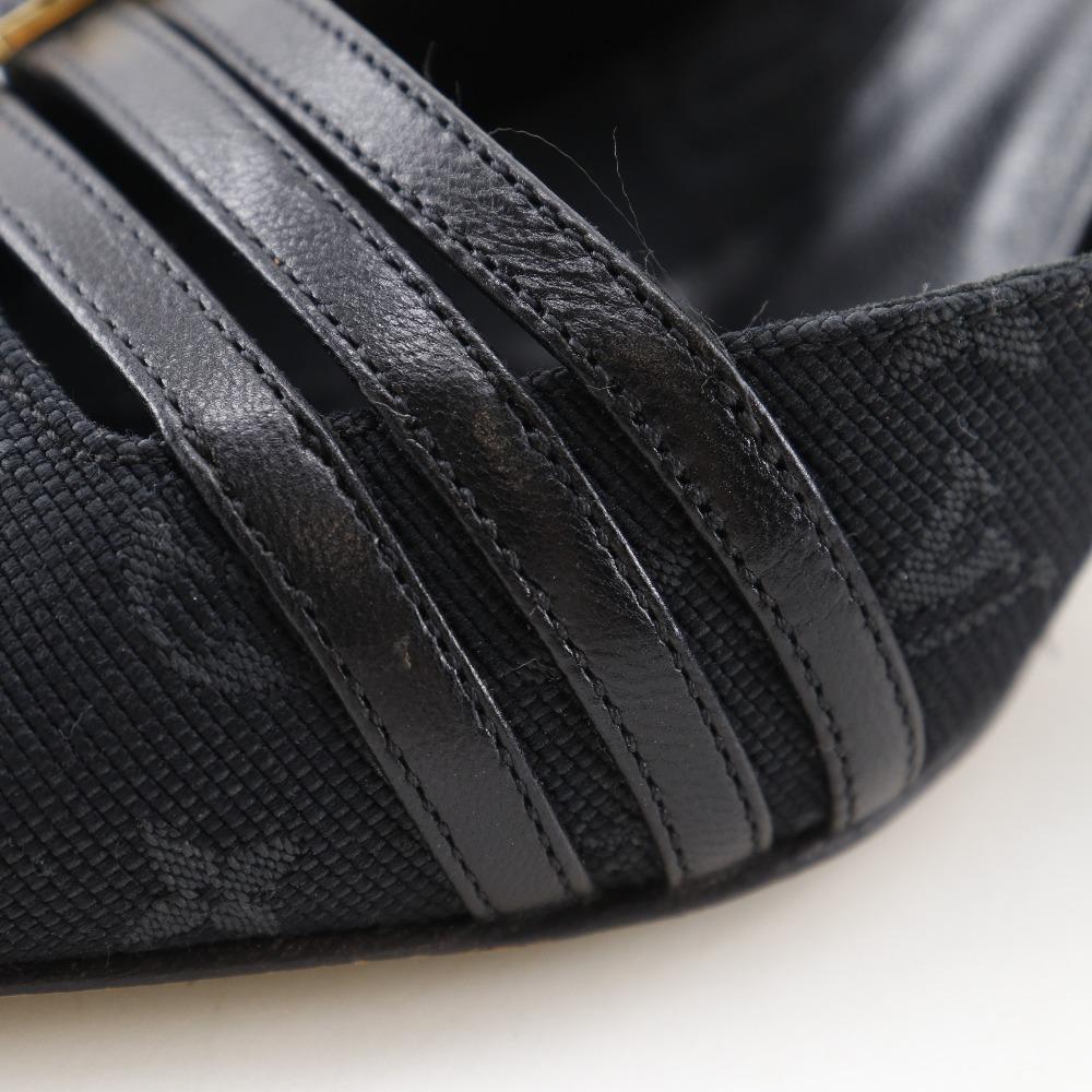 LOUIS VUITTON Heel pumps Monogram Strap sandals black canvas/leather Women Used