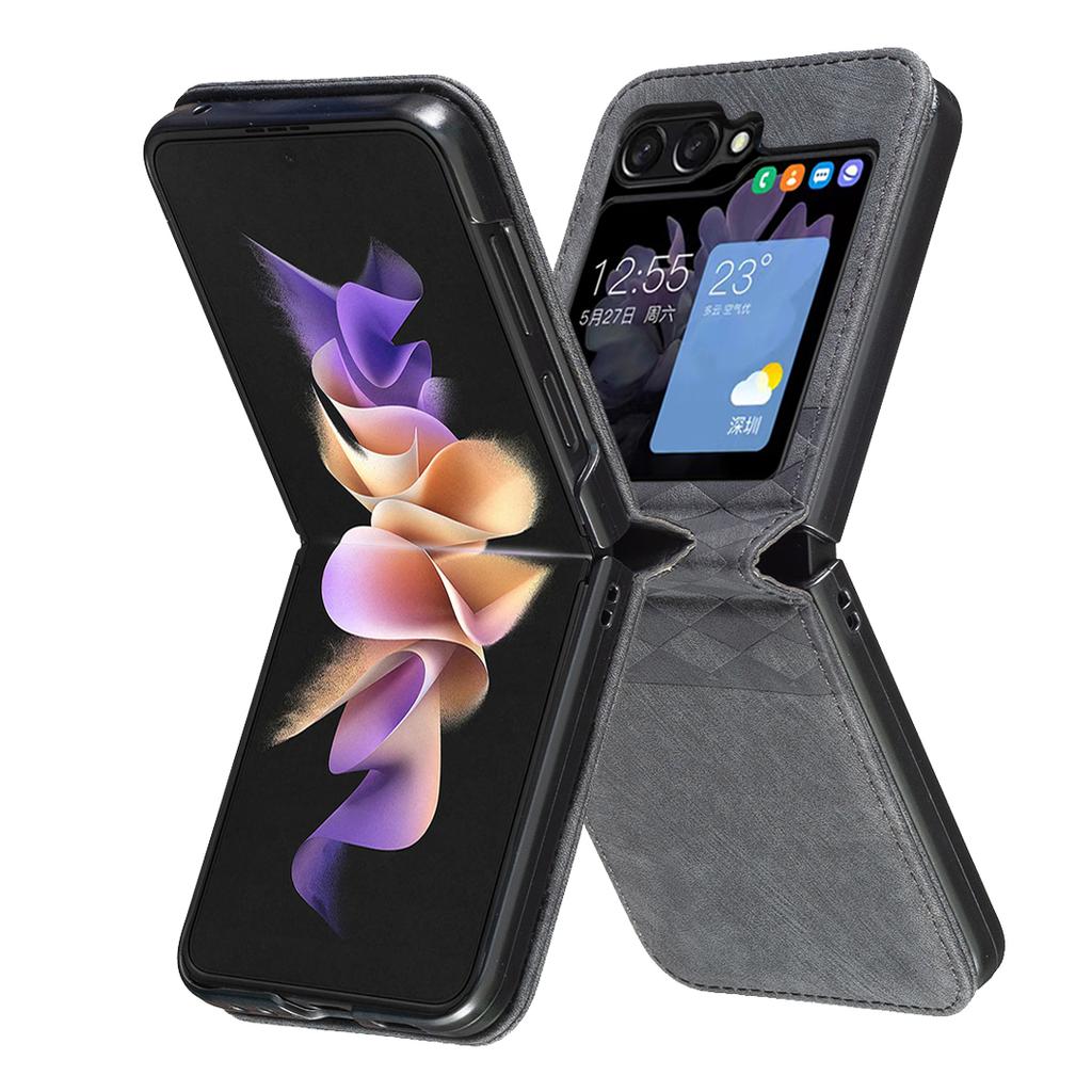 Для Samsung Galaxy Z Flip7 FE 5G/Z Flip6 5G/Z Flip5 5G Чехол Кожаный Противоударный Чехол для Телефона с Тиснением в виде Сетки