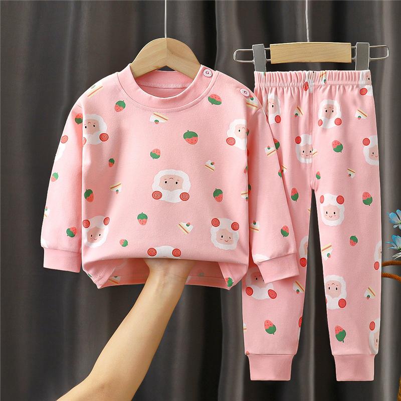 Cartoon Kids 100% Cotton Underwear Set Boys & Girls Thermal Pajamas Soft Long Sleeve Top & Pants Cozy Homewear & Sleepwear