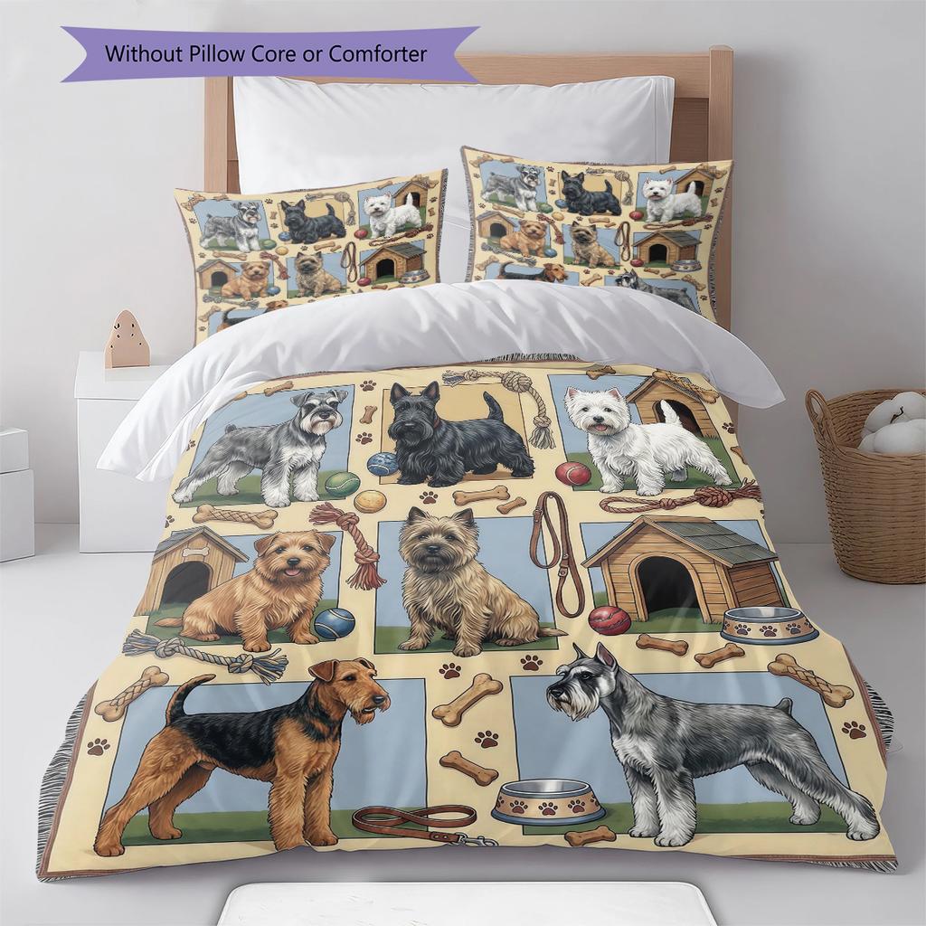 Cute Flower Puppy Pattern Bedding,Quilt Set Quilt Cover Pillowcase Home Birthday Gift (1 * duvet cover + 2 * pillowcase, without core)