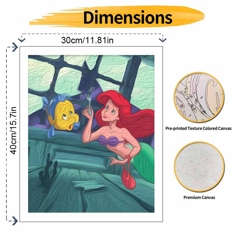 Disney Little Mermaid Flounder DIY Oil Painting Art Painting Kit Home Wall Decor Handmade Gift For Room Bedroom Wall Art Decor Set