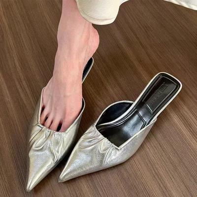 Неглубокий острый носок на среднем каблуке женские тапочки лето 2024 новые модные прогулочные сандалии туфли на каблуках сексуальное трендовое платье Mujer Zapatos Slides