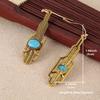 Vintage turquoise metal long pendant Boho style  women's earrings festive wear gifts