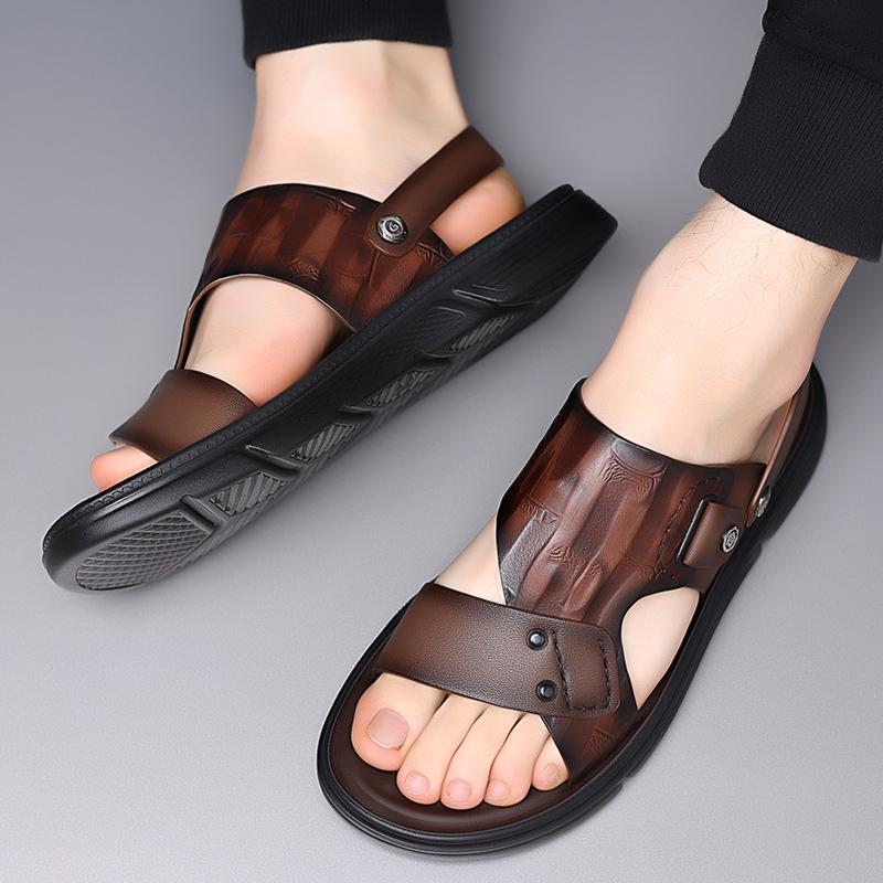 Мужские удобные роскошные сандалии, модные повседневные пляжные тапочки для отдыха на открытом воздухе, дышащие, забродные, из натуральной кожи, мужские сандалии, летняя обувь