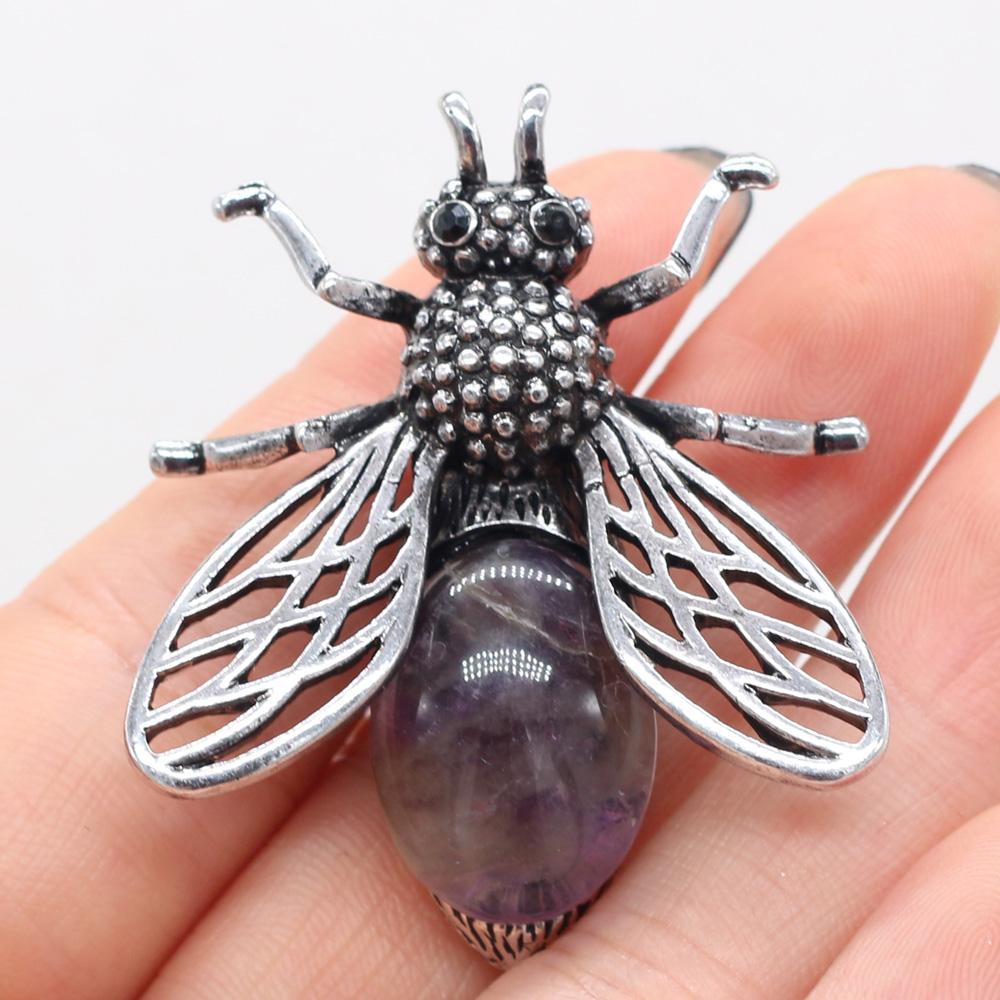 Women Brooch Natural Stone Bee-Shaped Pendant For Jewelry Making DIY Necklace Bracelet Clothes Shirts Accessory