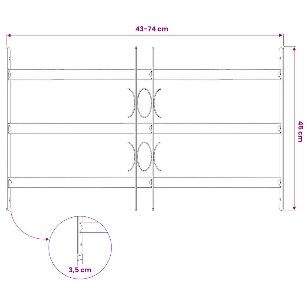 Vidaxl Krata Na Okno Z Regulacją, 500-650 Mm, 3 Metalowe Pręty