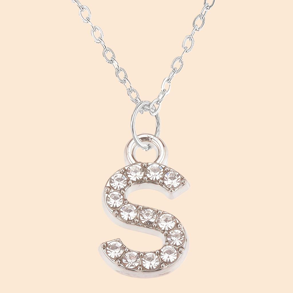 Shining Zircon A-Z Letter Pendant Necklace 26 Initial Alphabet Clavicle Chain For Women Valentine's Day Party Jewelry Gift
