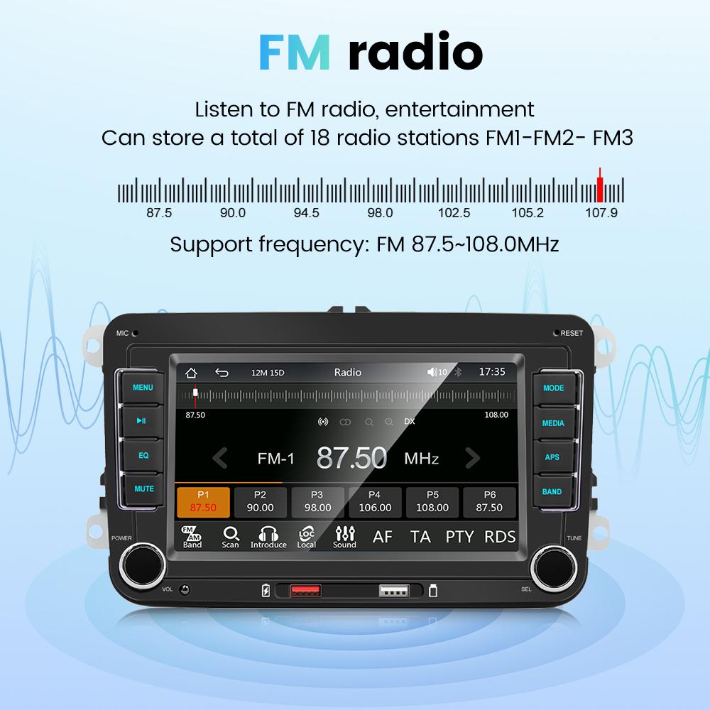 Для VW Wireless CarPlay Android Auto Car Radio 7 дюймов Мультимедийный MP5-плеер с USB-зеркалированием экрана Bluetooth Hands Free Calling