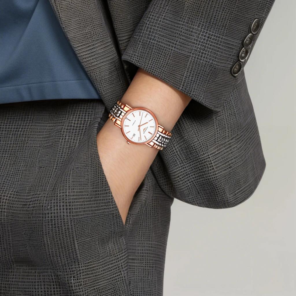 Longines Модная серия Автоматический механический механизм Водонепроницаемость 30 метров Часы 38,5 мм Белый циферблат Браслет из нержавеющей стали L4.921.1.12.7