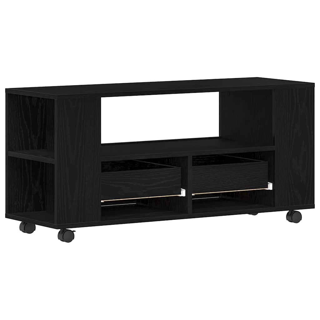 TV Stand with Casters Black Oak Effect 102 x 34.5 x 43 cm
